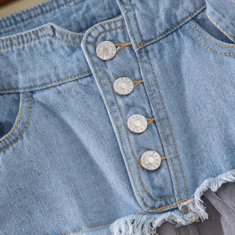 Title 10, Hoge taille denim rok met mesh stiksels en wass...