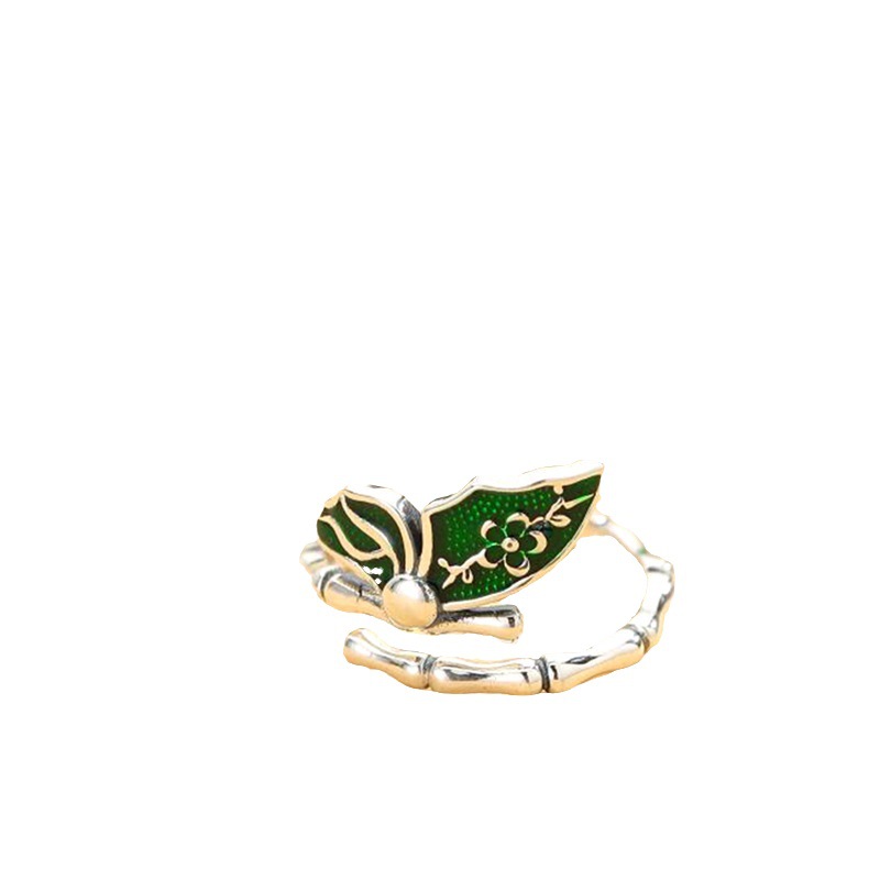 Colorful Enamel Bamboo Butterfly Ring For Women