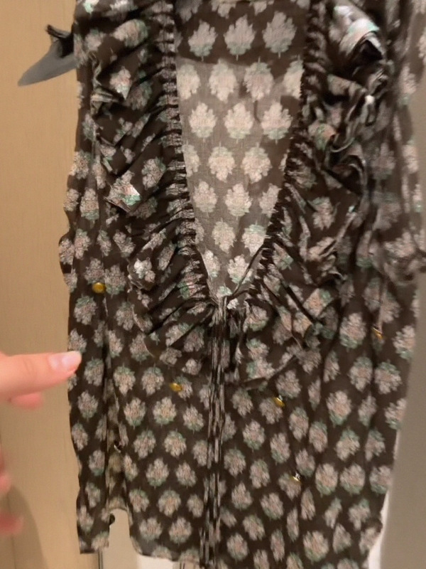 Close-up of ruffled hem detail