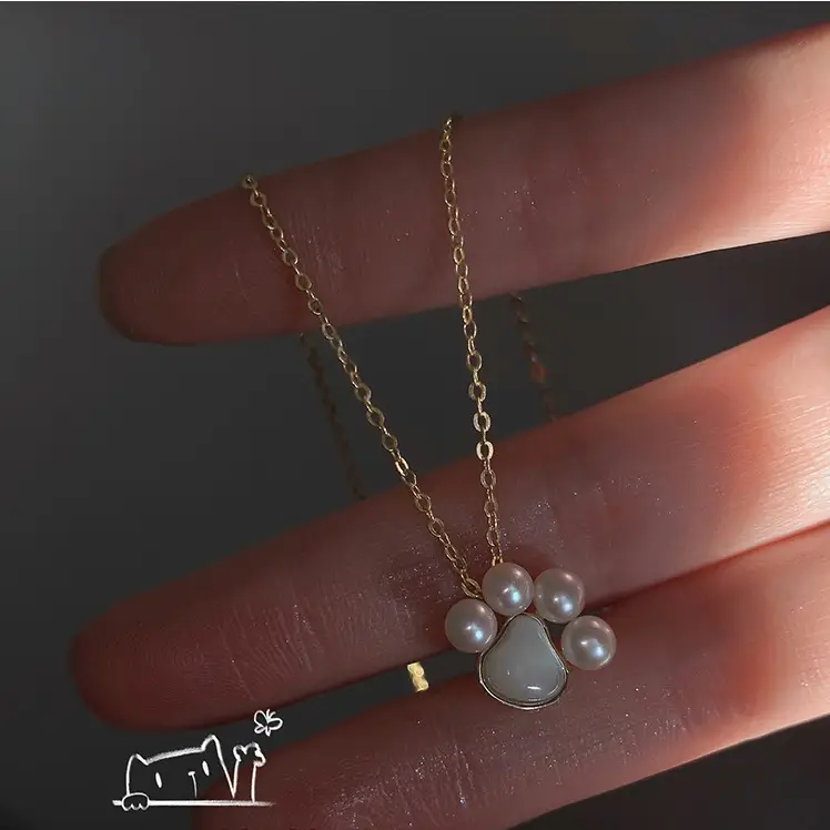 Pearl Shell Cat's Paw Light Luxury Design Special-interest Design Women's Necklace