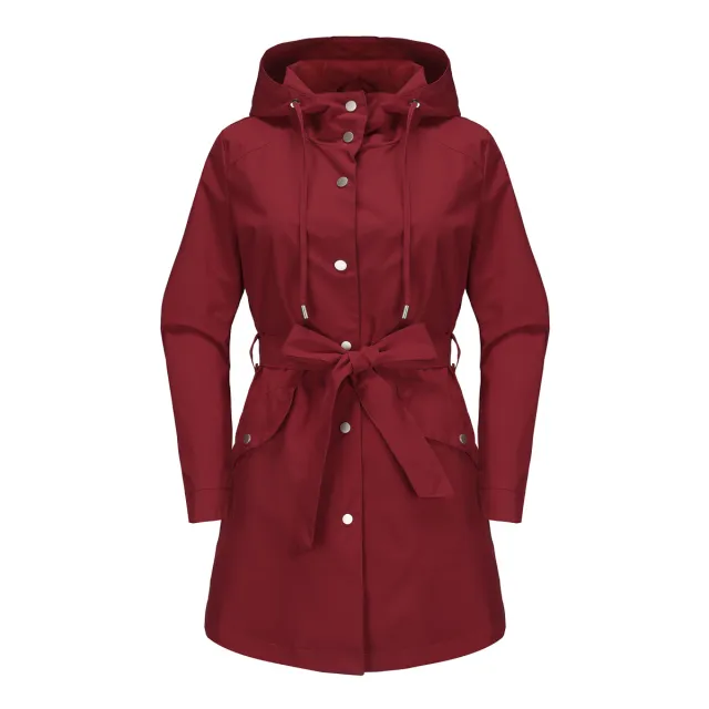 Spring And Autumn New Hooded Waterproof Coat Containing Belt Thin Wine Red - Shop at LoveMi