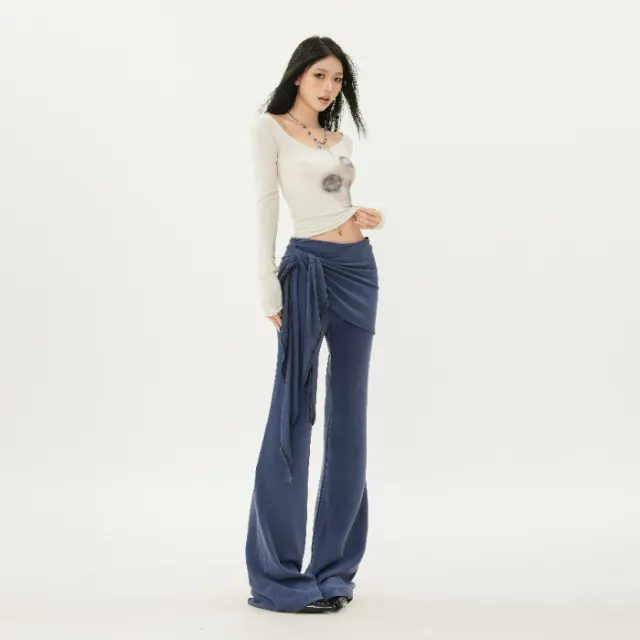 Casual Low Waist Slim Fit Bell bottom Pants Sky Blue Trousers - Shop at LoveMi