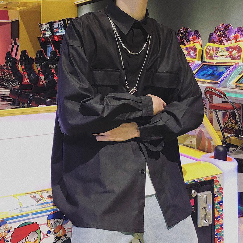 Spring Autumn Men's Long-Sleeve Trendy American-Style Workwear Shirt