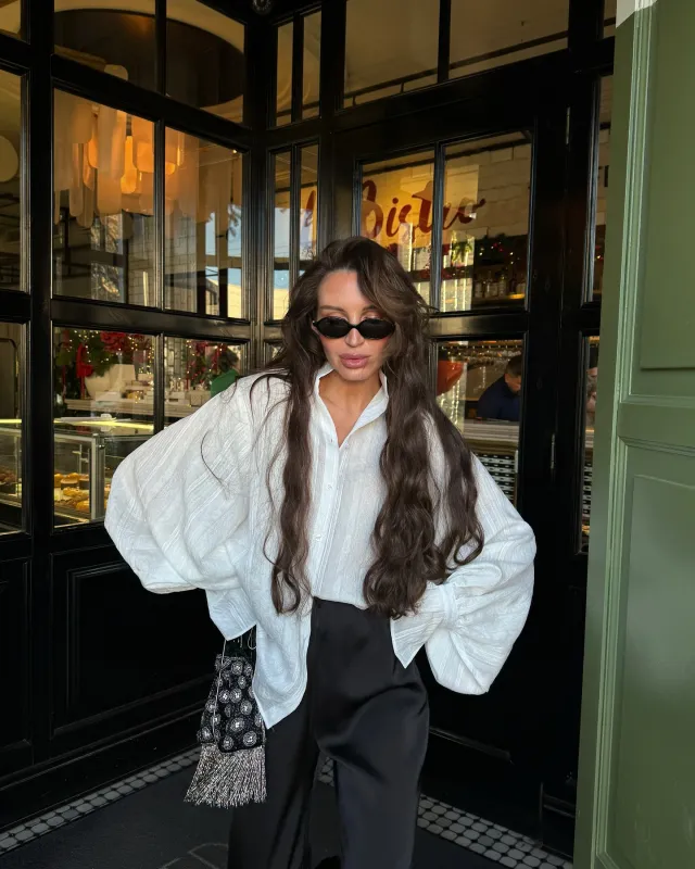 Bell Sleeve Lapel Long Sleeve Shirt White - Shop at LoveMi