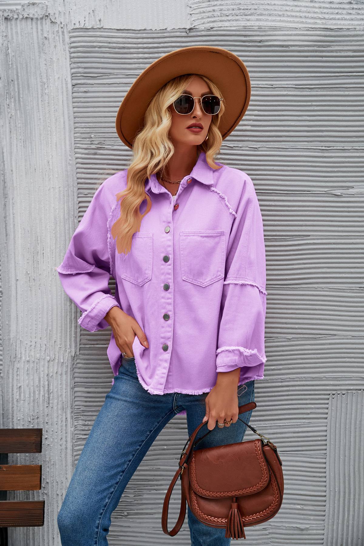 Women's Double-pocket Washed Long-sleeved Denim Coat - Image 23