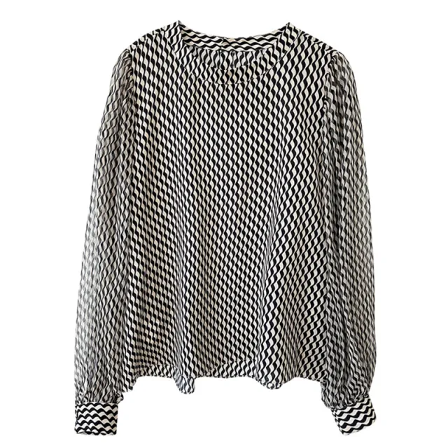 Striped Crepe De Chine Silk Shirt Stand Collar Tan - Shop at LoveMi