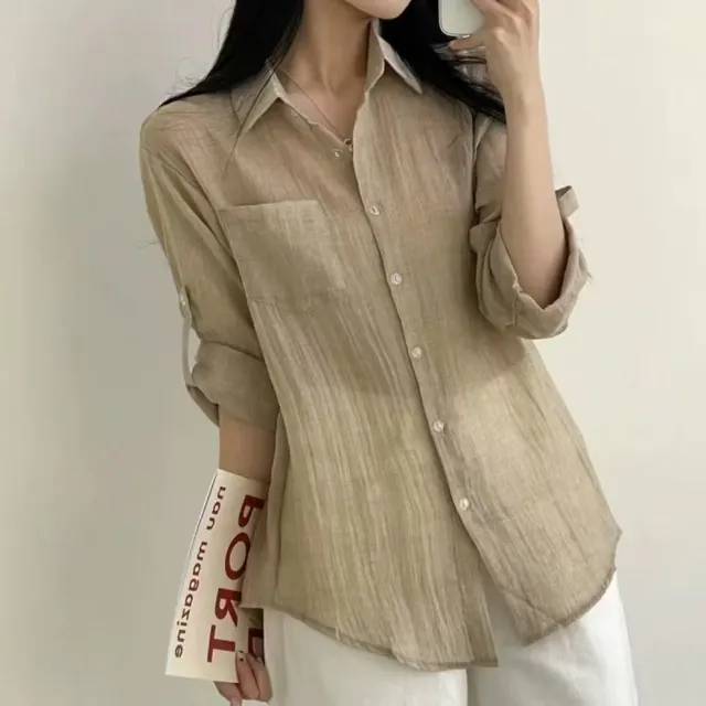 Women's Long sleeved Sun proof Lightweight Blouse Khaki - Shop at LoveMi