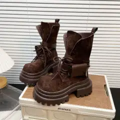 Suede Thick-soled Martin Boots For Women Autumn And Winter New Fashion - Coffee - View 1