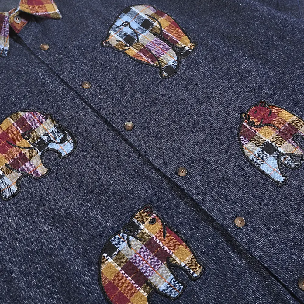 Cartoon Polar Bear Denim Loose Shirt