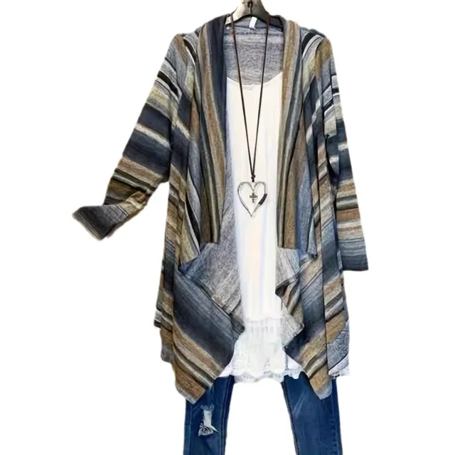 Women's Simple Show Love You Blue Striped Coat Dark Blue - Shop at LoveMi