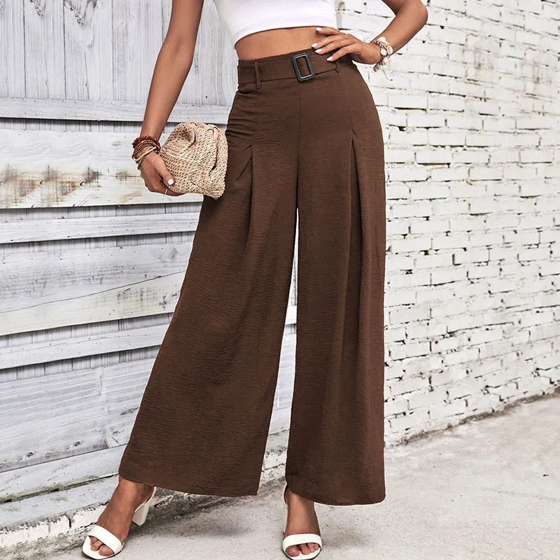 Foreign Trade High Waist Wide Leg Casual Trousers - Coffee