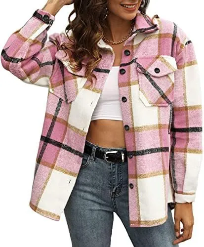 Women's Casual Button Long Sleeve Tops Shirt With Pocket Pink2 - Shop at LoveMi