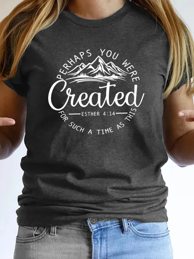 Women's Casual Round Neck Slogan Printed Short Sleeve Dark Gray - Shop at LoveMi