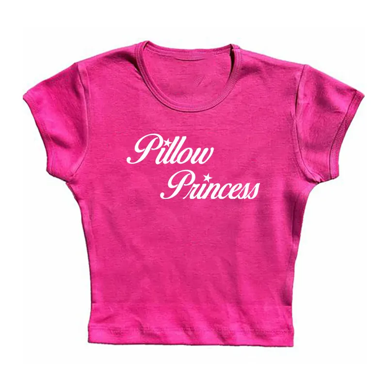 Punk Letter Print Cute Cropped Women's Short Sleeve - Rose