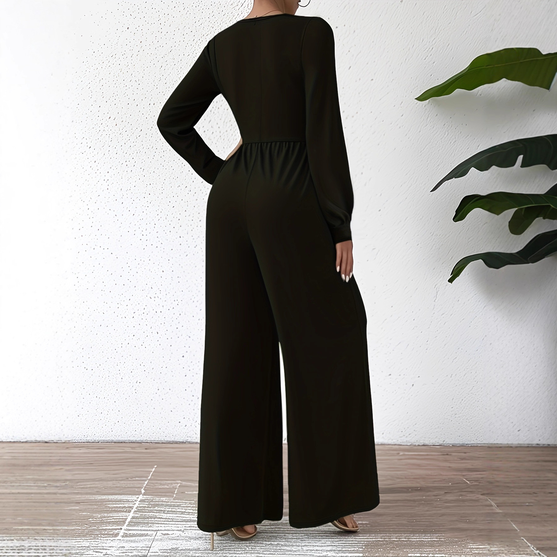 Women's  Elegant V Neck Cross Tie Waist Jumpsuit - Image 3