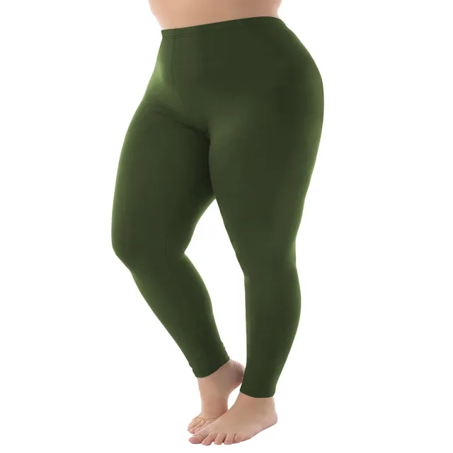 Nine Points High Elastic Solid Color Spring And Autumn Leggings Plus Size Army Green - Shop at LoveMi