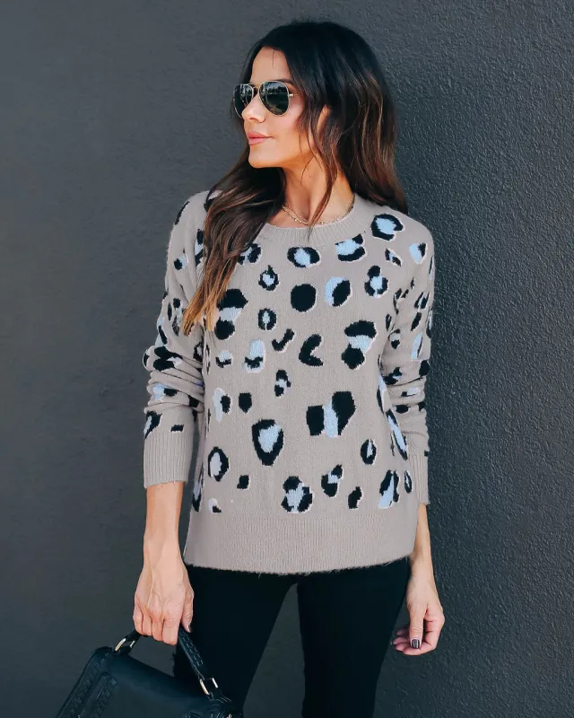 Plus Size Women's Sweater Leopard Print Knitwear Base Clothing Sweater Gray - Shop at LoveMi