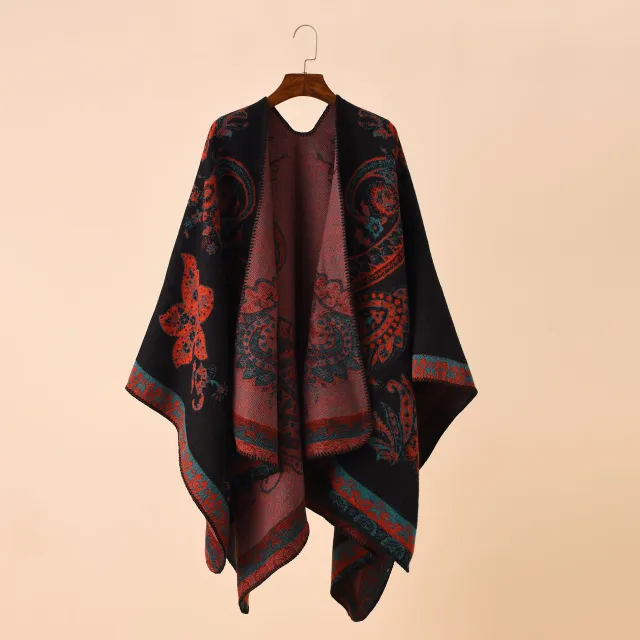 Plaid Printed Elegant Socialite Winter Travel Fashionable Warm Talma Wine - Shop at LoveMi