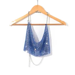 Camisole Women Backless Rhinestone Midriff-baring Top Women - Blue - View 1