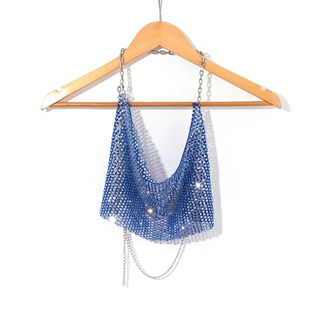 Camisole Women Backless Rhinestone Midriff baring Top Women Blue - Shop at LoveMi