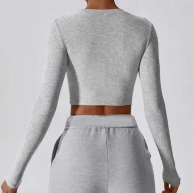 Fitness Running Sports Casual Thread Round Neck Long Sleeve Yoga Wear Top Cx213 Gray - Shop at LoveMi