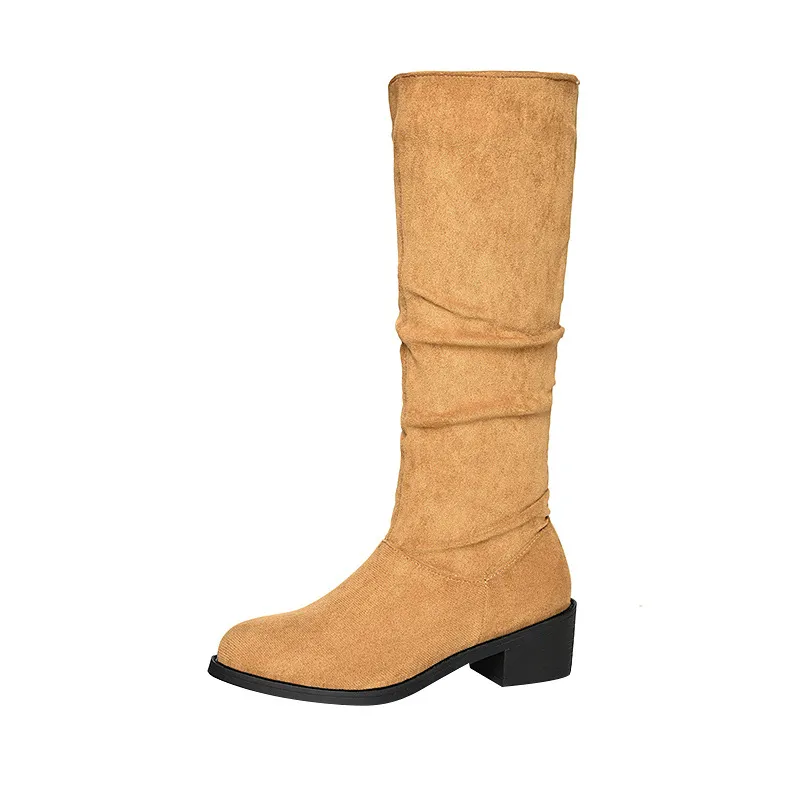 Womens Chunky-Heel Over-the-Knee Boots For FallWinter New Style - Yellow