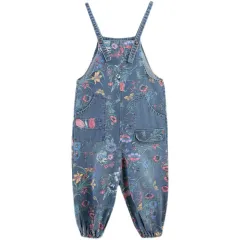 Women's Fashion Denim Printing Suspender Pants Age-reducing Ankle-tied Harem Pants - View 1