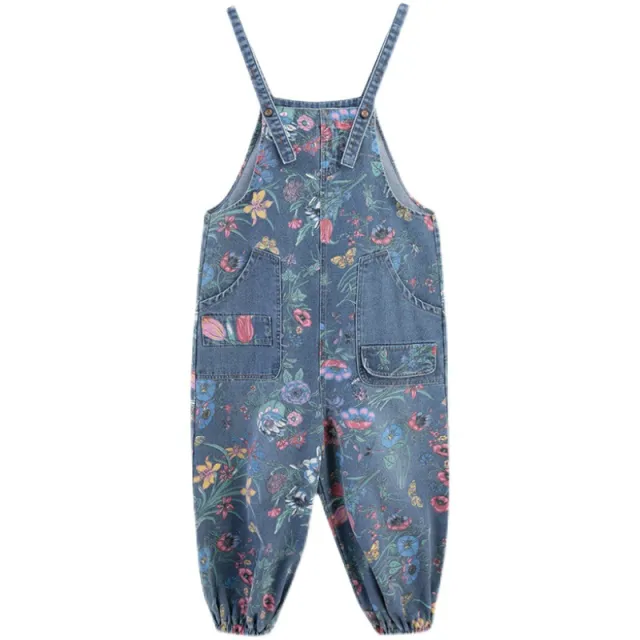 Women's Fashion Denim Printing Suspender Pants Age reducing Ankle tied Harem Pants - Shop at LoveMi