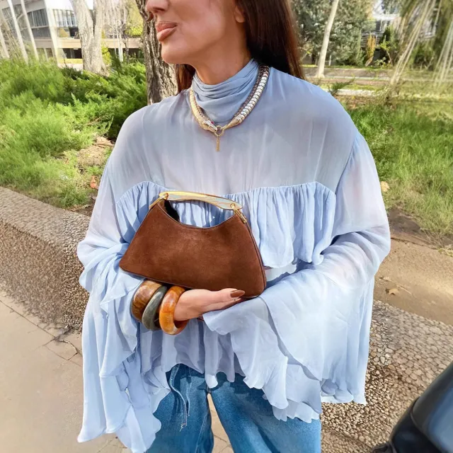 Blue Bell Sleeve Ruffle Blouse Blue - Shop at LoveMi