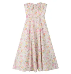 Floral Fishbone Tied Spaghetti-strap Top Tube Top Dress Suit - Dress - View 1