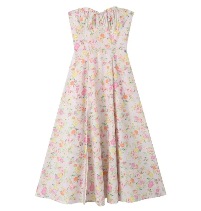 Floral Fishbone Tied Spaghetti strap Top Tube Top Dress Suit Dress - Shop at LoveMi