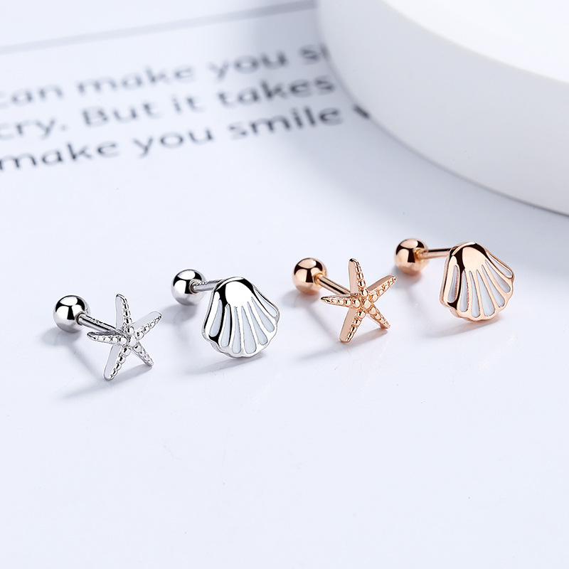 Starfish Screw Pattern Twist Cap Stud Earrings For Women