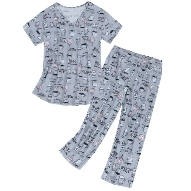 Short sleeved Cropped Pants Suit Knitted Cotton Plus Size Women's Pajama Suit Suit Gray - Shop at LoveMi