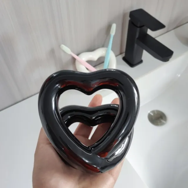 Ins Ceramic Toothbrush Holder Couple Bathroom Toothpaste Toothbrush Decorative Storage Rack Black - Shop at LoveMi