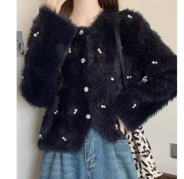 Short Temperamental Diamond Cardigan Autumn And Winter New Beaded Sweater Black - Shop at LoveMi