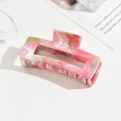 Women's Summer Marble Color Rectangular Barrettes - Pink - View 1