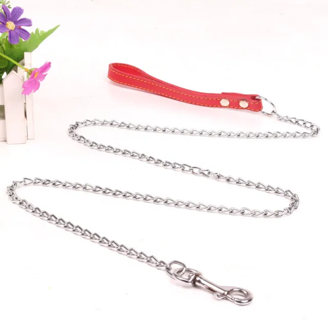Dog Traction Iron Chain PU Handle Metal Chain Red - Shop at LoveMi