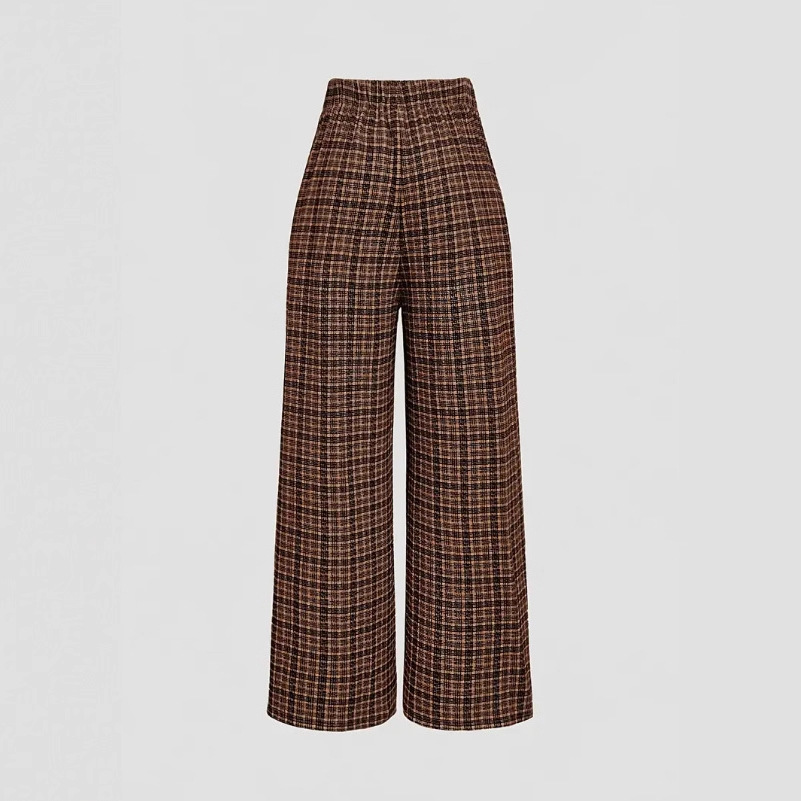 Spring Summer Chic Commuter High-Waisted Versatile Plaid Striped Retro Pants - Image 3