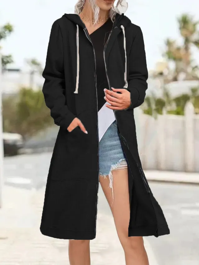 Loose Multicolor Coat Zipper Cardigan Women's Brushed Hoody Black - Shop at LoveMi