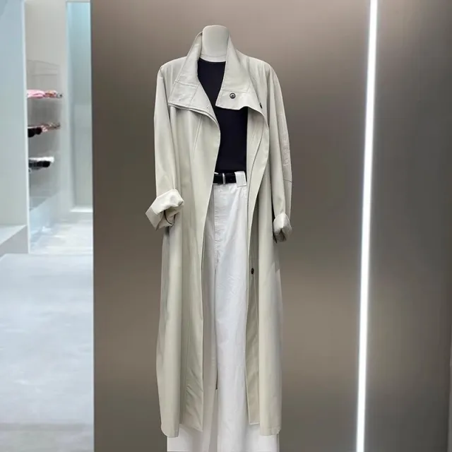 Women's Solid Color Loose Mid Length Windbreaker Jacket Beige - Shop at LoveMi