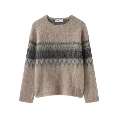 Women's Distressed Effect Jacquard Knit Sweater - View 1