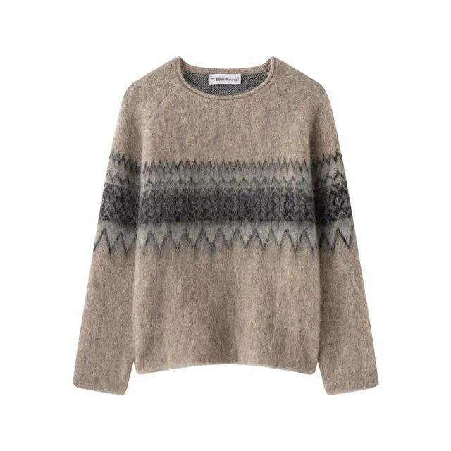 Women's Distressed Effect Jacquard Knit Sweater - Shop at LoveMi