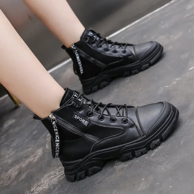 Autumn Fashion Casual Platform Single Boots Sports British Style Boots - Black
