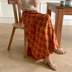 Women's Fashion Elegant Floral Cotton Silk Home Dress - Lucky Persimmon - View 1