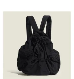 Large Capacity Student Schoolbag Casual Versatile Pleated Nylon Canvas - Black - View 1