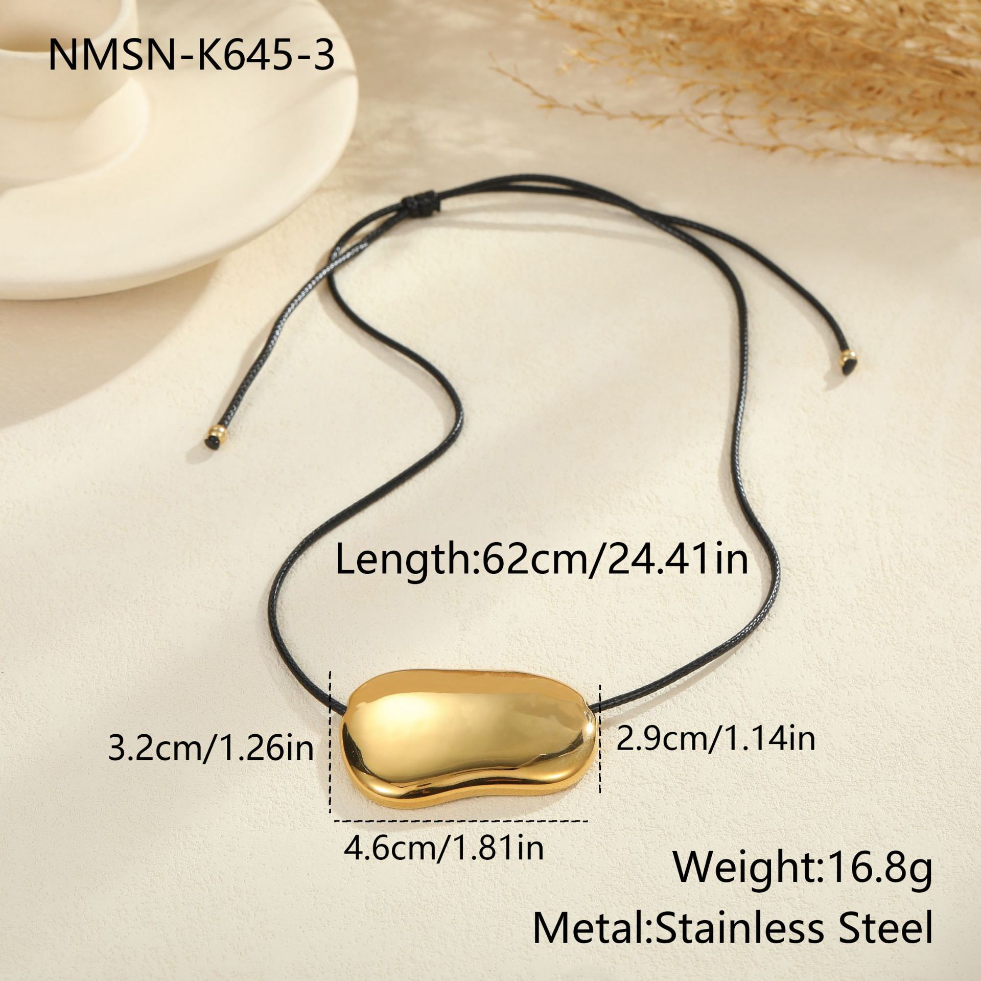 Collar de acero de titanio con cuerda negra y colgantes irregulares, collar minimalista de alto sentido.