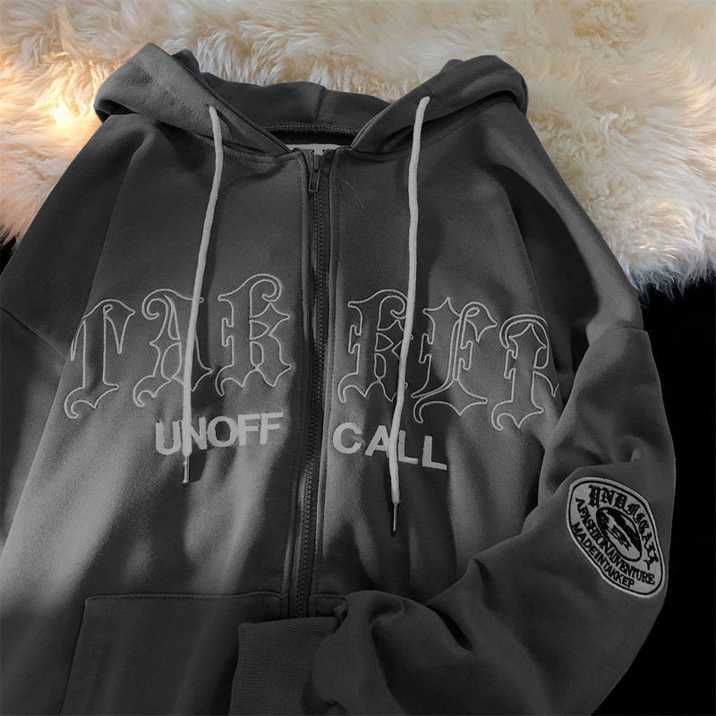 Letter Print Cardigan Zipper Sweater