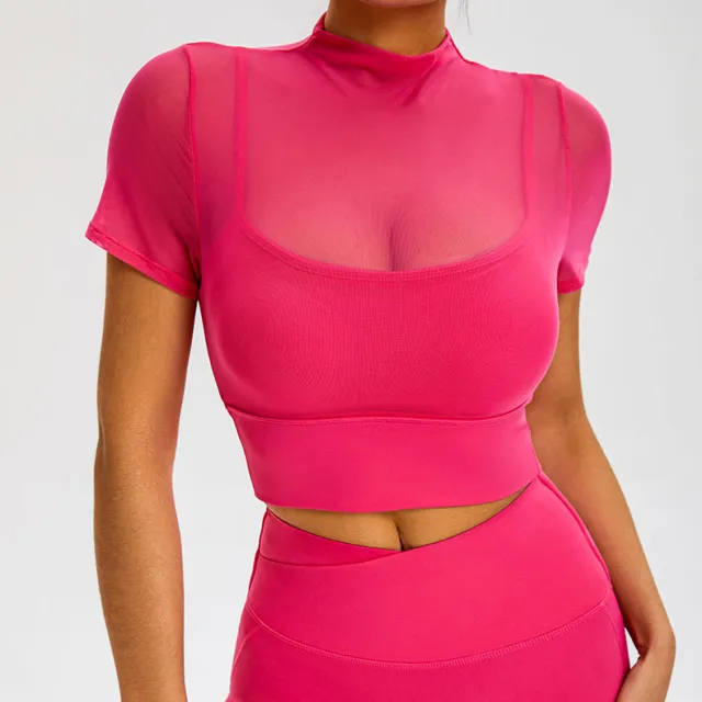 With Chest Pad One piece Cup Temperament Sexy Sports Turtleneck Grenadine Raspberry Powder Xl - Shop at LoveMi