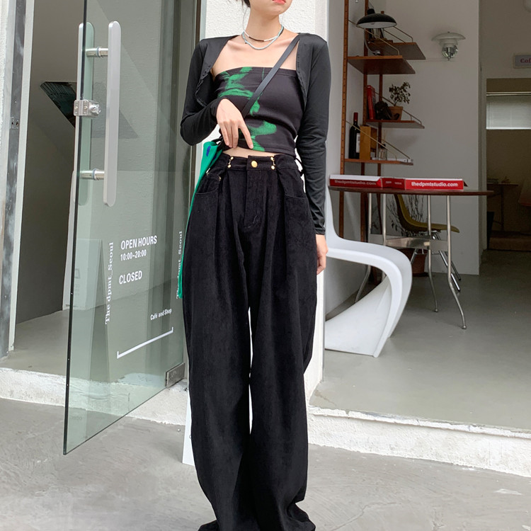 Women's Fashion High Waist Straight Drooping Loose-fitting Slimming Pants