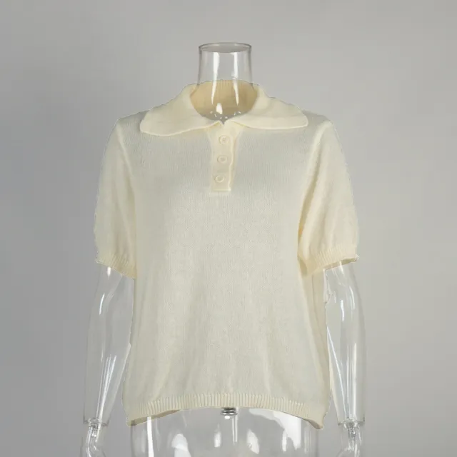 Polo Hollow Knitted Short sleeved Shirt Beige - Shop at LoveMi